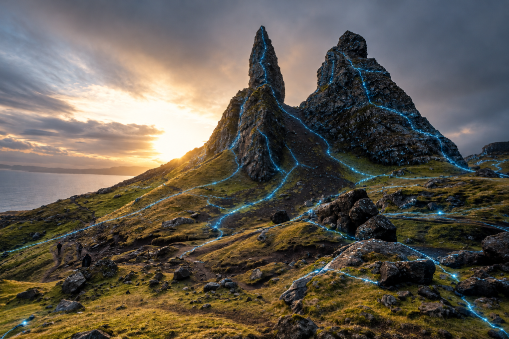 Neon Veins Across a Coastal Pinnacle.png